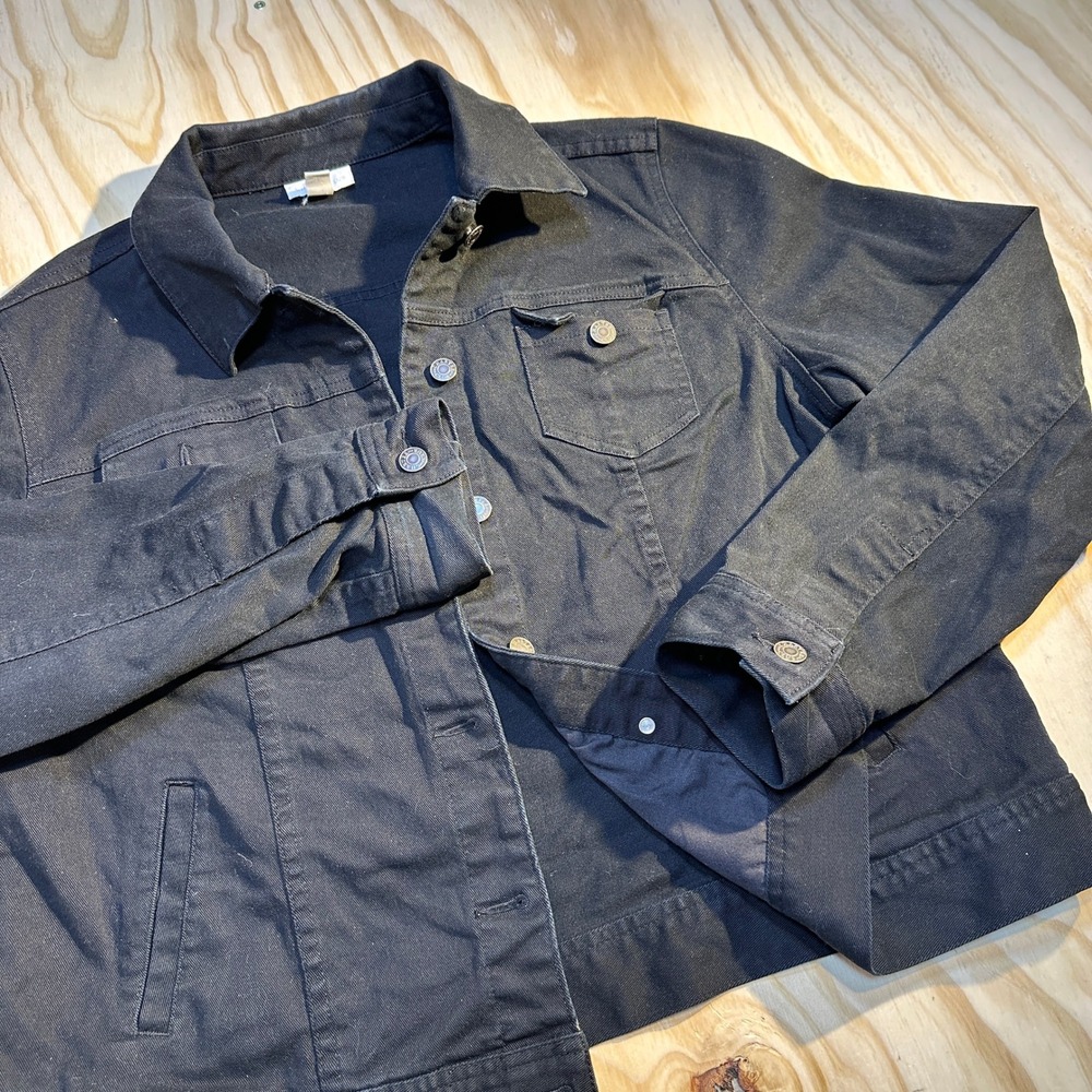Charter Club Women's Denim Trucker Jacket Black Button Up Outerwear Size XL